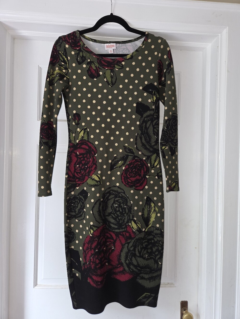 LuLaRoe Elegant Collection Olive Green Floral Polka Dot Long Sleeve Dress - XS